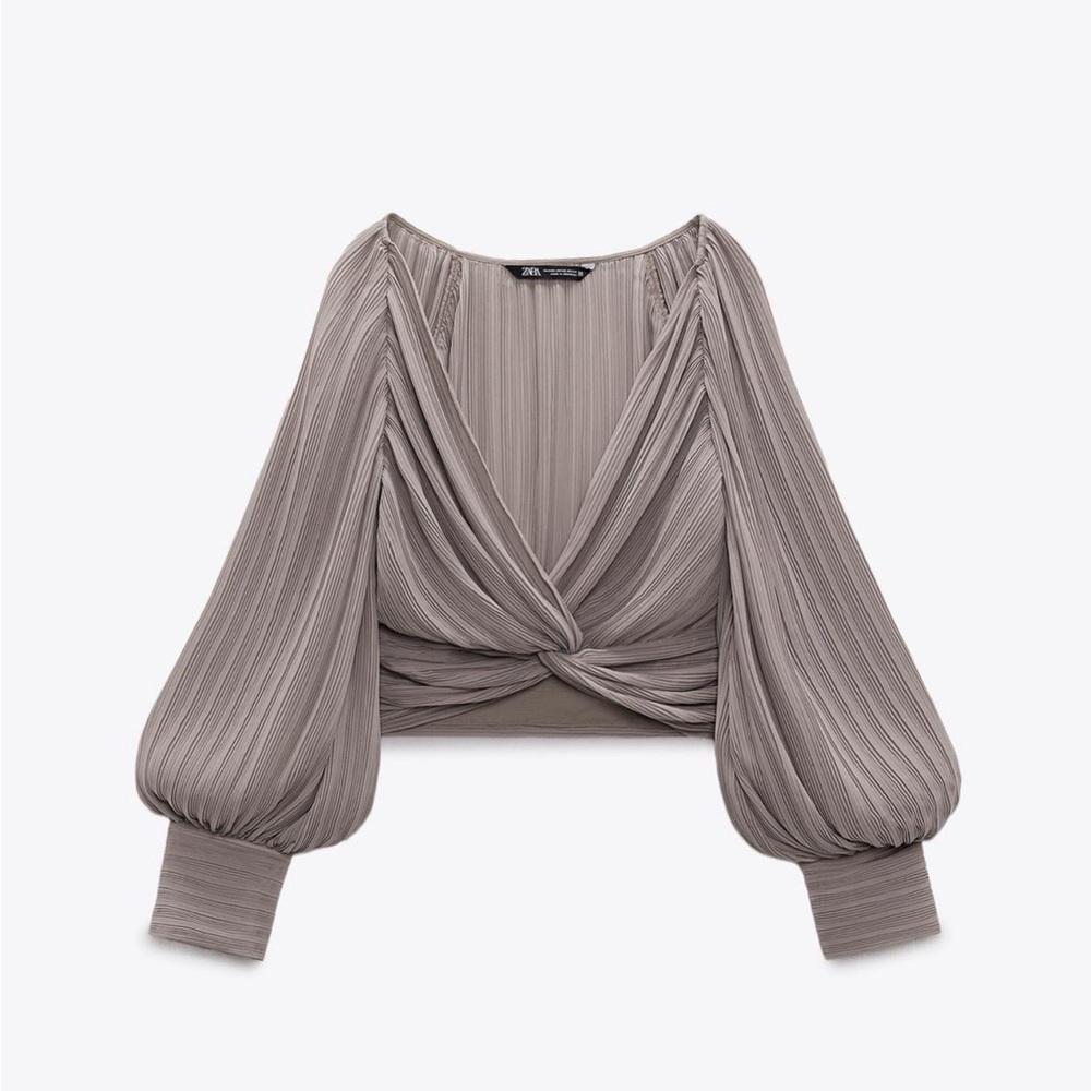 Zara Taupe Pleated Blouse